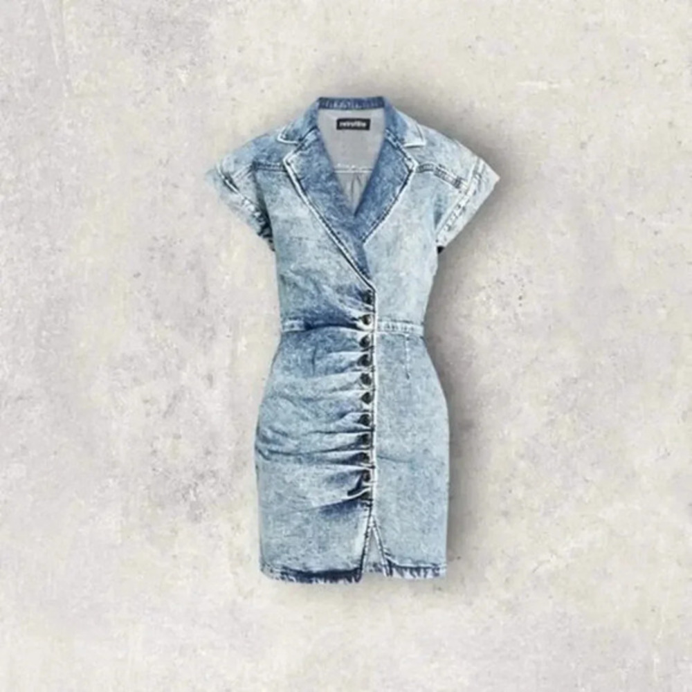 RETROFETE Gia pleated acid-wash denim mini dress size XS B1504
